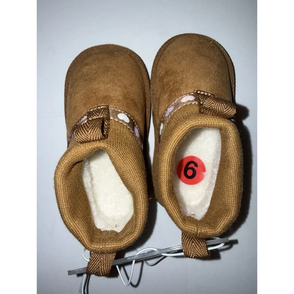 Pawz Baby 6 Brown Slip On Booties Sherpa Lined Cozy Toddler Winter Hearts NEW